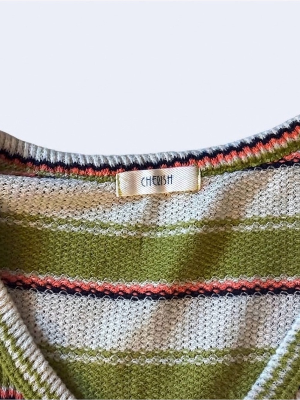 Cherish Olive & Cream Striped V-Neck Short Sleeve Top - Picture 3 of 3
